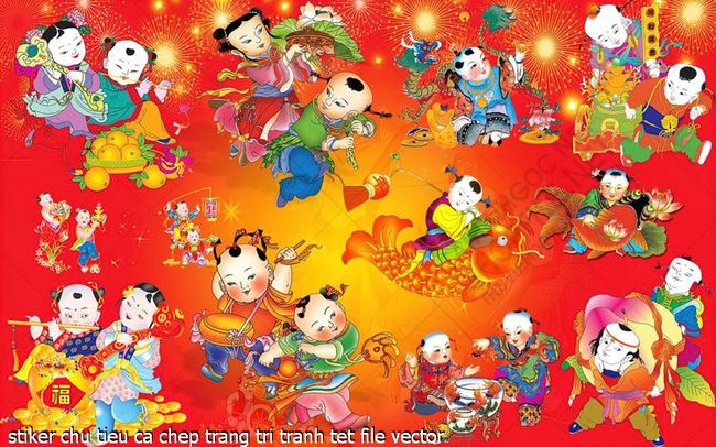 stiker chu tieu ca chep trang tri tranh tet file vector